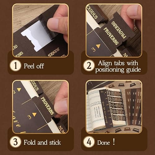 Woodgrain Texture Bible Tabs, 80 Pcs Chestnut Brown Gold Foil Index Tabs with Ruler - 66 Books Chapters & 14 Blank DIY Stickers, Bible Study Journaling Supplies, Nature-Inspired Gift Set for Men Women thumbnail 5