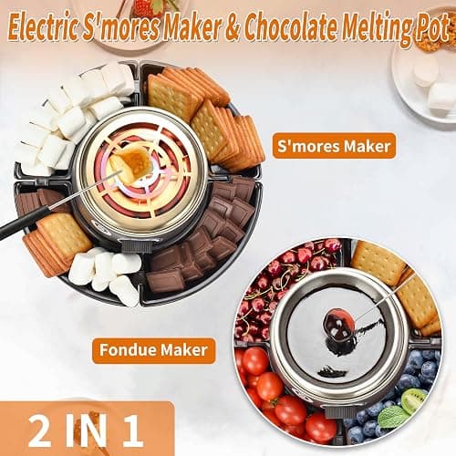 SANLE SOPFFY 2 in 1 Electric S'mores Maker & Fondue Pot,S'mores Maker Tabletop Indoor Kit with 4 Roasting Forks & 1 Flameless Temperature-controlled Heater,Christmas Gifts,Family Gifts thumbnail 4