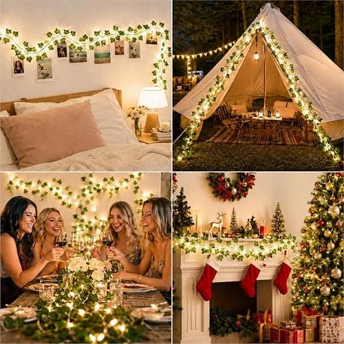 Terids 33FT 100LED Ivy Vine Fairy Lights 2500mAh Rechargeable Battery, | String Lights with Remote Control,8 Modes,DIY Timer & Light Sensor, Waterproof for Bedroom Dorm Wedding Party Christmas Deco thumbnail 8