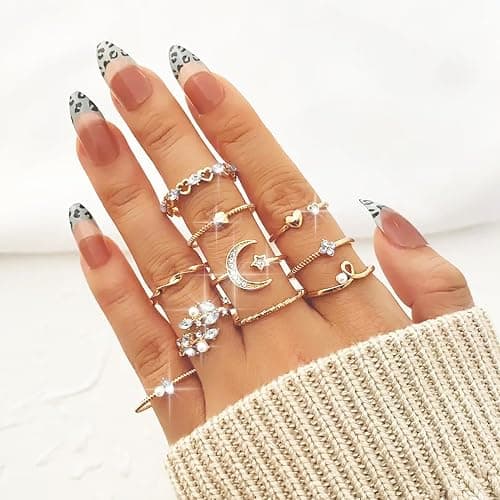 HUASAI Gold Stackable Rings for Women Stocking Stuffers for Teen Girls Trendy Cute Rings Boho Moon Star Butterfly Knuckle Ring Set Dainty Gold Rings Pack Teen Girl Christmas Gifts Jewelry Gifts thumbnail 3