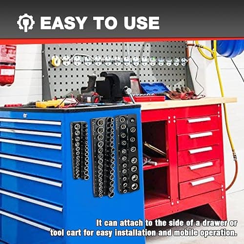EACELIY 6-Piece Magnetic Socket Organizer Set, 1/2", 1/4" and 3/8" SAE & Metric Deep & Shallow Socket Holder Kit, holds 141 stanard Sockets, attaches to steel box/tool cart (sockets not included) thumbnail 7