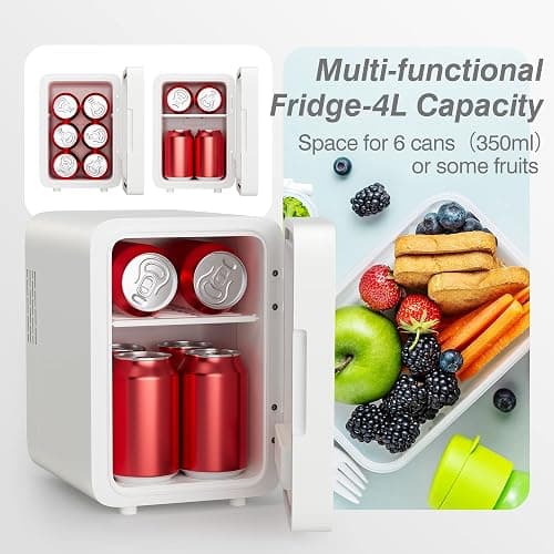 Easy-Take Skincare Fridge - Mini Fridge with Dimmable LED Mirror (4 Liter/6 Can), Cooler and Warmer, for Skincare and Food, Mini Fridge for Bedroom, Office and Car, White thumbnail 6