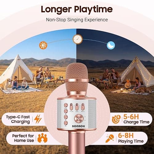 BONAOK Wireless Bluetooth Karaoke Microphone,3-in-1 Portable Handheld Karaoke Mic Speaker Machine Home Party Birthday for All Smartphones PC(Q37 Rose Gold) thumbnail 4