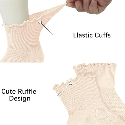 Sooneeya Baby Ruffle Socks - Toddler Girls Non-Slip Socks with Grips - Indoor Soft Cotton Frilly Ankle Sock thumbnail 5