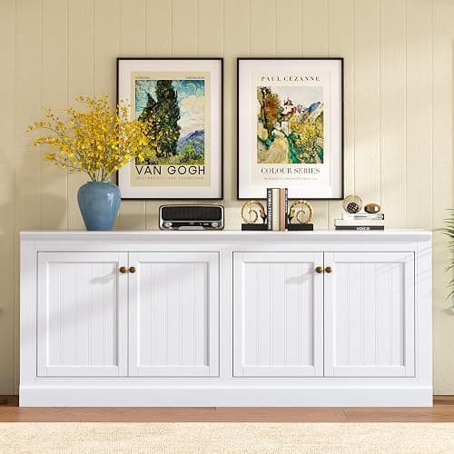 AMERLIFE 72" Farmhouse Sideboard Buffet Cabinet with Barn Doors, Storage Console Table with Adjustable Shelves, Coffee Bar/TV Stand for Living Room, Kitchen, Entryway, White thumbnail 7