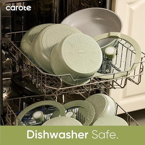 CAROTE 27pcs Ceramic Cookware Set Nonstick, Pots and Pans Set Non Stick, Non Toxic Cookware Detachable Handles, Dishwasher/Oven Safe, RV/Camping Cookware, Pan and Pot with Kitchen Utensils, Green thumbnail 7