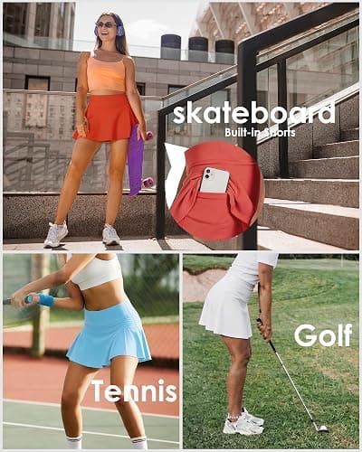Women Tennis Workout Skorts High Waisted Athletic Skirts with Inner Shorts Pockets, Lightweight Golf Running Skirt thumbnail 6