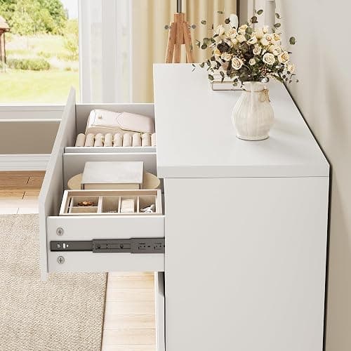 Jocoevol White 6 Drawer Dresser for Bedroom, 15.3" D x 47.2" W x 32.3" H in Simply Modern Chest of Drawers, Wood Storage Double Dresser with Deep Drawers for Living Room, Hallway Entryway, White thumbnail 6