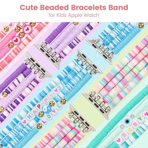 sylacor Beaded Bracelets Compatible with Kids Apple Watch Band 38mm 40mm 41mm 42mm 44mm 45mm 46mm 49mm, Cute Stretchy Strap for iWatch Series 10 9 8 7 6 5 4 3 SE SE2 for Girls Boys and Small Wrists thumbnail 2