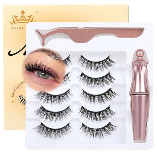 Magnetic Eyelashes with Eyeliner Natural Look Magnetic Lashes with Applicator No Glue Needed Cat Eye Lash Wispy Magnet Lash 5 Pairs with Magnet Eyeliner - A- Magnetic Lashes with Eyeliner - Image 1