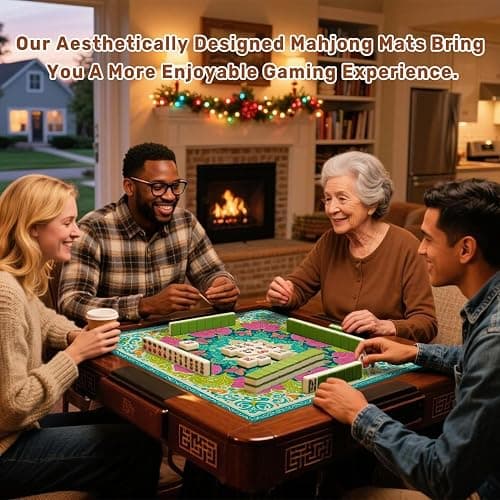 Mahjong Mat with Carrying Bag 31.5" x 31.5" Non-Slip Noise Reduction Floral Mandala Vibrant Pink Green Petals Teal Table Mat for Mahjong Poker Dominoes Card Board Tile Games thumbnail 6