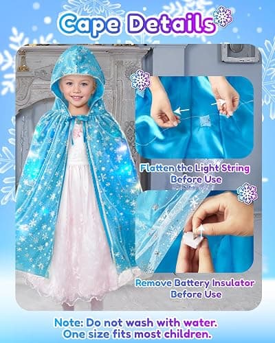 Frozen Toys for Girls-Princess Dress Up Set, 3 Lighting Mode Princess Cape, Music & Light Up Wand, Kids Makeup Kit, Wig, Mask, Gloves, Dress-up Accessories for Princess Cosplay Costume for Girl Age 3+ thumbnail 2