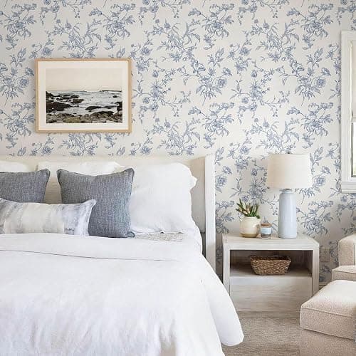 Ismoon Peel and Stick Wallpaper Floral Vintage Stick on Wall Paper Blue and White Contact Paper for Cabinet French Textured Removable Self Adhesive Wallpaper Vinyl for Bedroom Wall Deco 17.3 x 78.7in thumbnail 6