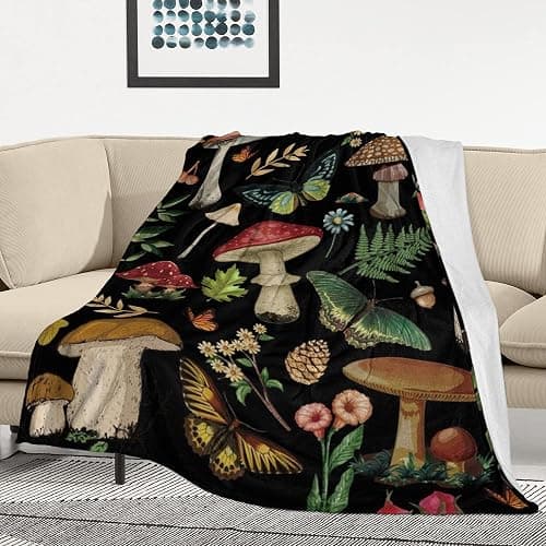Mushroom Blanket Gifts for Women Soft Cozy Fleece Flannel Mushroom Throw Blanket All-Season for Sofa Couch Cottagecore Room Decor Blankets for Adults Teen 60"x50" Inches - Image 1