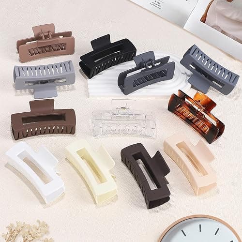 Sisiaipu Large Square Jumbo Hair Clips - 4.1 Inch Big Jaw Clips for Thick Hair, 12 Pcs Bulk Accessories for Women and Girls - Neutral thumbnail 6