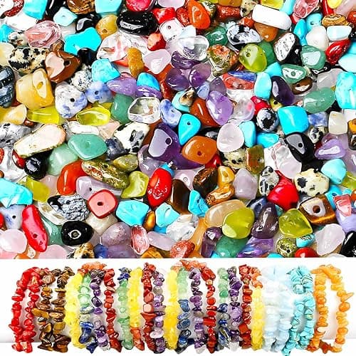 200pcs Natural Chip Stone Beads Gemstone Healing Crystal Loose Rocks Bead Irregular Glass Seed Charm Beads Drilled DIY for Jewelry Bracelet Necklace Earrings Christmas Making Crafting Supplies (5-8mm) thumbnail 3