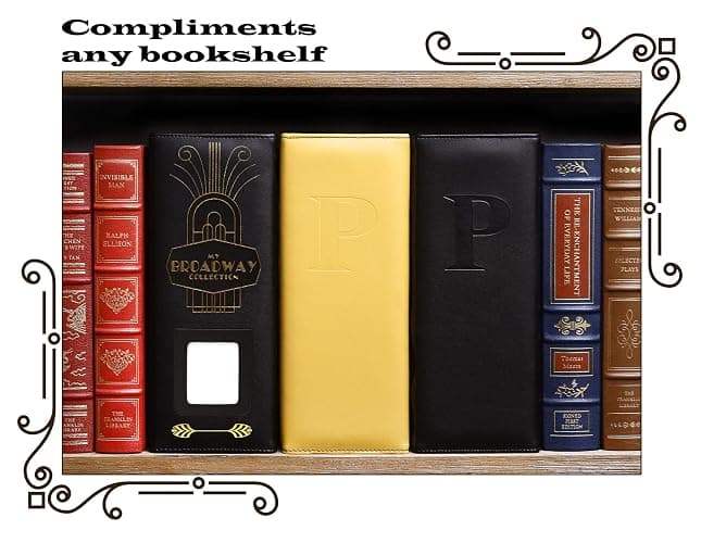 2Fold Binder for Holding Broadway Play Program and Theater Programs with 30 Custom Sheet Protectors - PU Leather - Fits Programs from Mid 1980s to Modern (Black/Gold Foil w/Window) thumbnail 7