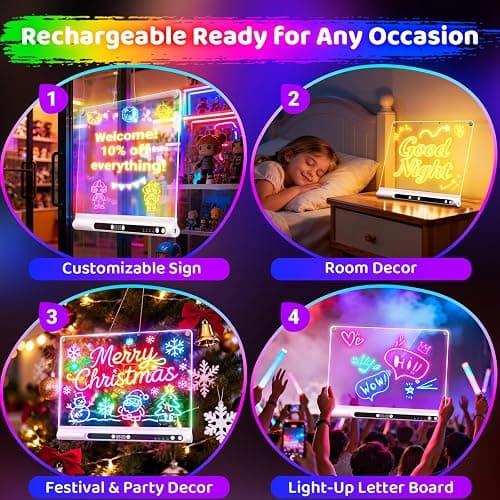 Geokay 16“ Rechargeable LED Drawing Board, 9-Color Light Modes with Timer | Birthday Christmas Gift Idea for Girls/Kids/Boys/Teens, Neon Glow Dry Erase, Built-in Stand with 6 Markers & Tracing Book thumbnail 3
