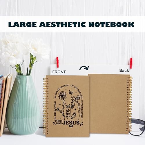 BearCake Boho Floral Christian Notebook Journal, Christian Gifts for Women, Bible Notebooks for Note Taking, Bible Journaling Notebook, Where the Jesus Hardcover Spiral Notebook 5.5x8.3 kraft paper thumbnail 5