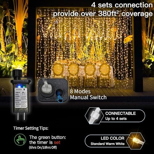 SUDDUS Curtain Lights for Backdrop 300LED 9.8x9.8ft Warm White Bedroom Wedding thumbnail 8