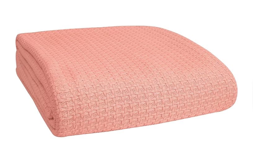Belizzi Home 100% Cotton Bed Blanket, Breathable Bed Blanket Twin Size, Cotton Thermal Blankets Twin, Perfect for Layering Any Bed for All Season, Peach - Image 1