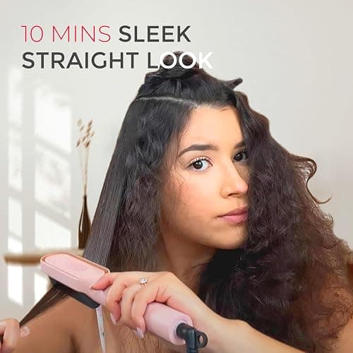 Hair Straightener Brush, TYMO Ring Hair Straightener Comb Straightening Brush for Women with 5 Temps 20s Fast Heating & Dual Voltage, Pink thumbnail 2