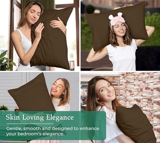 Royale Linens Standard Pillowcase Set of 2 Bed Pillow Case 20x26 Inch Brown Pillowcases 1800 Brushed Microfiber Wrinkle and Fade Resistant Soft and Cozy Standard Size (Hours, thumbnail 5