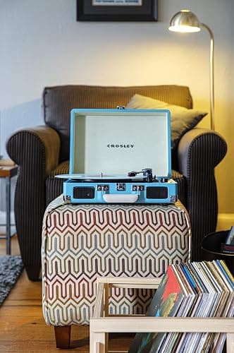 Crosley CR8005F-TU Cruiser Plus Vintage 3-Speed Bluetooth in/Out Suitcase Vinyl Record Player Turntable, Turquoise/White thumbnail 15