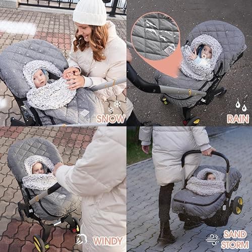 ACRABROS Car Seat Cover Baby: Winter Infant Carseat Canopy for Boy Girl Newborn, Zipper Peeping Window, Warm Cozy Cold Weather Waterproof Fitted, Heather Grey thumbnail 7