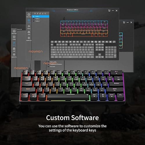 Newmen GM611 Mechanical Keyboard,LEDBacklit Wired Gaming Keyboard RedSwitch | Compact Portable,Mini 61 Keys,LED Backlit,60 Percent Mechanical Keyboard,Black Keycaps,Windows Laptop PC,Linear Red Switches thumbnail 8