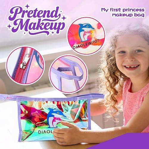 DIAOLEWITOY Pretend Makeup Kit for Girls - 30-Piece Play Cosmetic Set, Birthday Gift for Kids Ages 3-6 Years Old (Purple) thumbnail 4