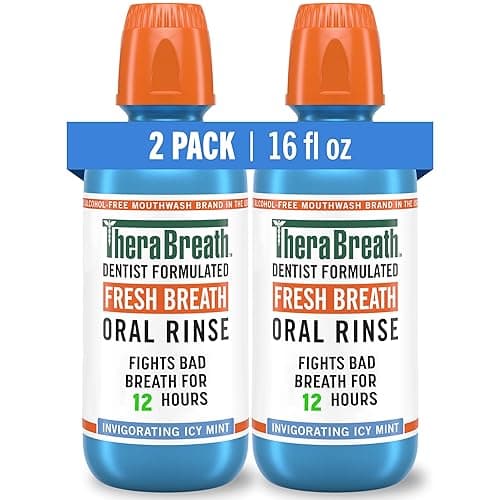 TheraBreath Fresh Breath Mouthwash, Icy Mint Flavor, Alcohol-Free, 16 Fl Oz (Pack of 2) - Image 1