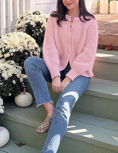 VDWIP Women's Cardigan Sweaters Button Down Open Front Chunky Cardigan Long Sleeve Cropped Y2k Knit Outerwear thumbnail 4