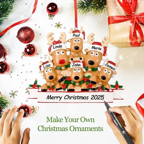 Personalized Christmas Ornaments 2025 Family of 2/3/4/5/6 Reindeer Custom Christmas Ornament with Names Customized Family Ornaments for Christmas Tree Decoration Customized Gifts, Reindeer Family of 8 thumbnail 6