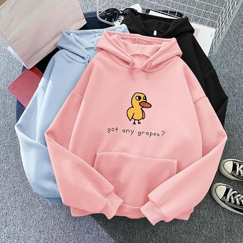 KEEVICI Cute Duck Graphic Hoodies for Teen Kawaii Cartoon Hoodie Funny Sweatshirts Letter Print Pullover With Pocket thumbnail 5