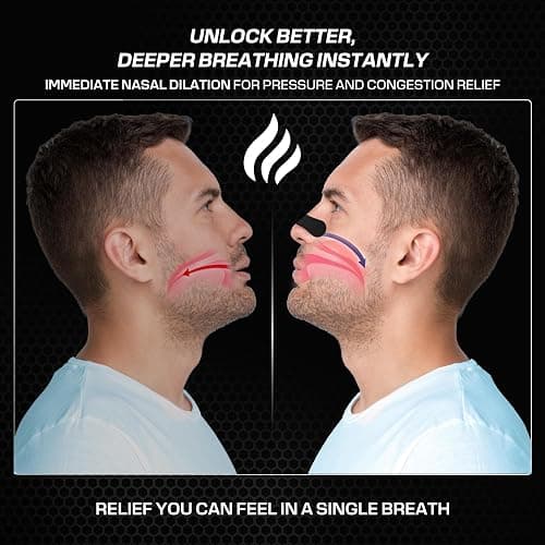 Performance Nose Strips for Breathing (60 Count) - Oil & Sweat Proof Adhesive - Athletic Nasal Strips for Snoring & Sleeping - Black, Wide, Universal Fit, Extra Strength Snoring Solution for Sleep thumbnail 3