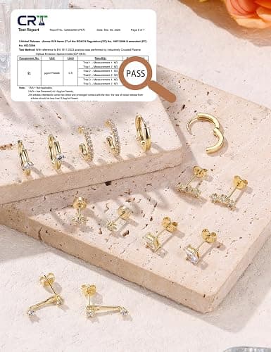 Dochais 7 Pairs Small Stud Hoop Earrings for Women 14K Gold Plated Huggie Earring Sets for Multiple Piercing Hypoallergenic Dainty Earring Stacks Cute Silver Cartilage Jewelry Trendy Gifts - Gold Earring A - Yellow Gold thumbnail 8