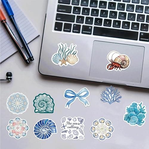 100pcs Aesthetic Stickers for Girl Cute Ocean Beach Waterproof Vinyl Decal Suitable for Water Bottles,Laptop,Luggage,Teens Adults,Keyboards,Backpacks,Skateboards,Water Bottles,Scrapbooks（Blue Coast thumbnail 2