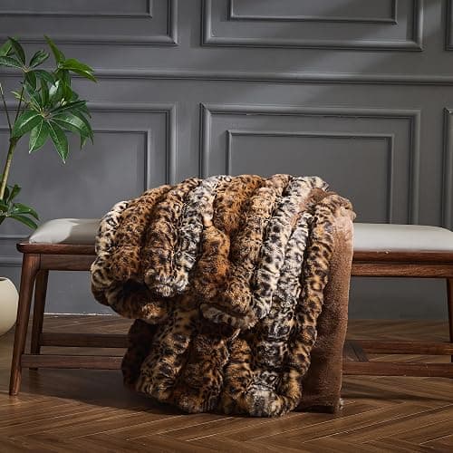 RYNGHIPY Faux Fur Blankets for Couch Bed Fluffy Warm Thick Throw Blanket for Bedroom Living Room Soft Cozy Plush Decorative Bubble Furry Blanket Cheetah Print Blanket (Leopard-Coffee, 51''x63'') thumbnail 6