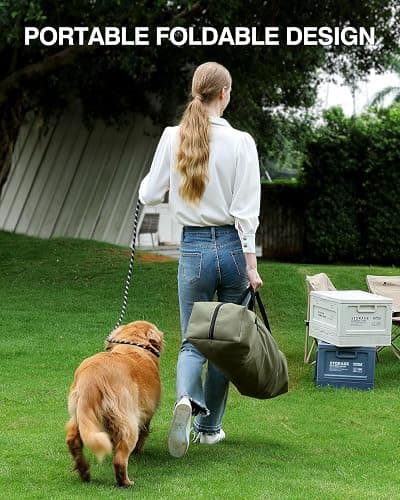 Veraste 33 Inch Collapsible Travel Dog Crate for Medium Large Dogs, Portable Dog Crate 4-Door Foldable Soft Kennel with Durable Mesh Windows for Indoor & Outdoor Travel, with Storage Bag,Green thumbnail 7