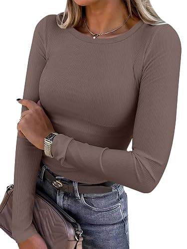 ANRABESS Women Long Sleeve Shirts Rib Knit Slim Fit Tops Basic Tee 2025 Fall Outfits Casual T-Shirt Underscrubs Layer Clothes - Image 1