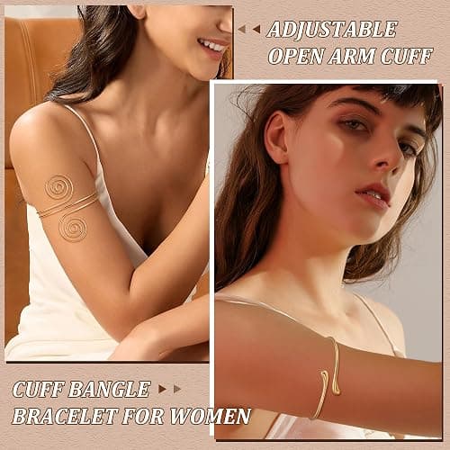 SOMEITIA 6Pcs Arm Cuff Gold Upper Arm Cuff Bracelet for Women Adjustable Open Cuff Bangle Minimalist Coil Swirl Armlet Armband Jewelry Set thumbnail 6