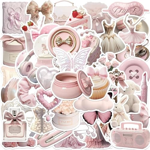 50Pcs Pink Gentle Ballet Girl Style DIY Stickers, Dance Stickers Packs for Children Girls Teens Adults, Vinyl Aesthetics Waterproof Cute Ballerina Decals for Laptop Car Luggage Water Bottles thumbnail 3