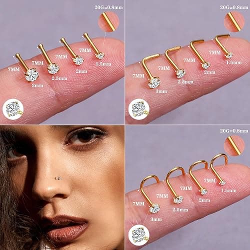 LOYALLOOK 18Pcs Nose Rings Studs - 316L Surgical Steel 14K Gold Plated Nose Studs Double Hoop Nose Ring for Women Men 18G/20G Nose Rings Stud Hypoallergenic Nose/Body Piercing Jewelry 1.5mm 2mm 2.5mm 3mm CZ thumbnail 3