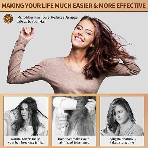 NEXCOVER Hair Towel Microfiber, 2 Pack White 9.8 inch X 25.5 inch Hair Wrap,Ultra Absorbent Hair Turbans,Fast Drying Head Towels for Women Wet Hair,Long,Curly,Thick,Frizzy Hair thumbnail 6