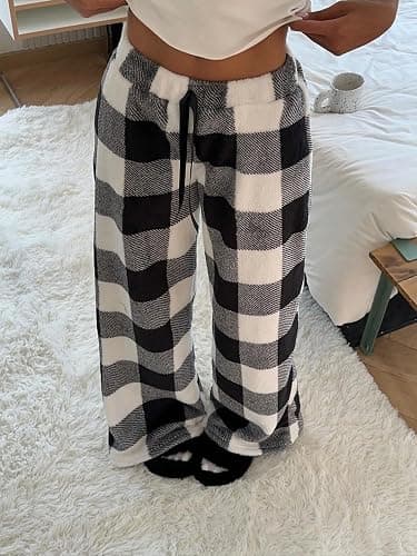Women's Warm Fleece Pajama Pants Y2K Fluffy Plush Cute Printed Elastic Waist Winter Warm Soft Pj Bottoms Checkered thumbnail 4