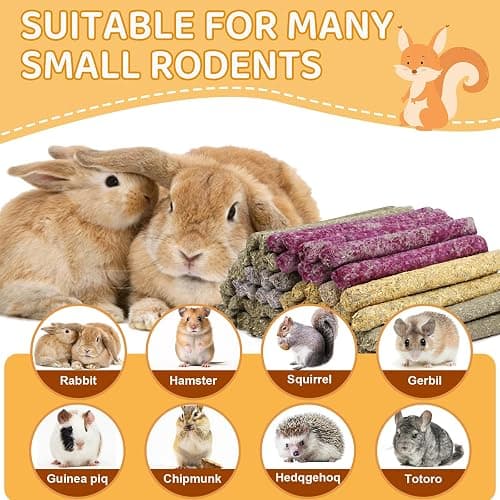 52Pcs Rabbit Chew Sticks, Guinea Pig Toys, Natural Timothy Grass Molar Teeth Stick, Mixing Flowers, Roses, Calendula and Forget Me Not, Small Animals Treats thumbnail 6