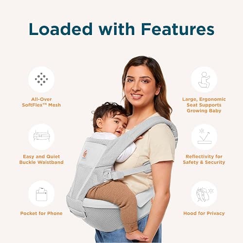 Ergobaby Alta 2-in1 Hip Seat and Carrier - All-Position Breathable Mesh Baby Carrier for 4 Months to 48 Months (12lbs - 45lbs) - SoftFlex™ Mesh - Camel Brown thumbnail 5