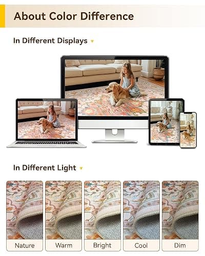 RELEANY Washable Area Rug, 8'x10', Pink/Light Pink/Colorful | Non-Slip, Water Repellent, Pet Friendly, Easy to Clean, Vintage Floral Boho Decor for Living Room Bedroom Dining Room thumbnail 8