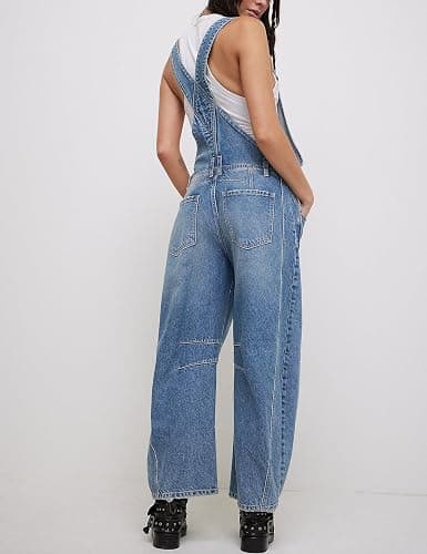 Qazel Vorrlon Denim Overalls for Women Barrel Wide Leg Bib Baggy Jeans Adjustable Denim Romper Stretch Jumpsuit Y2K Pants thumbnail 2